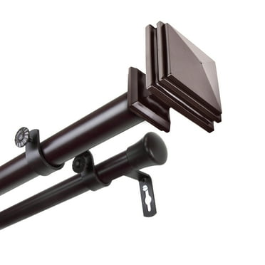 InStyleDesign  Mantle 1 inch Diameter Adjustable Double Curtain Rod Mahogany 48-84 inch