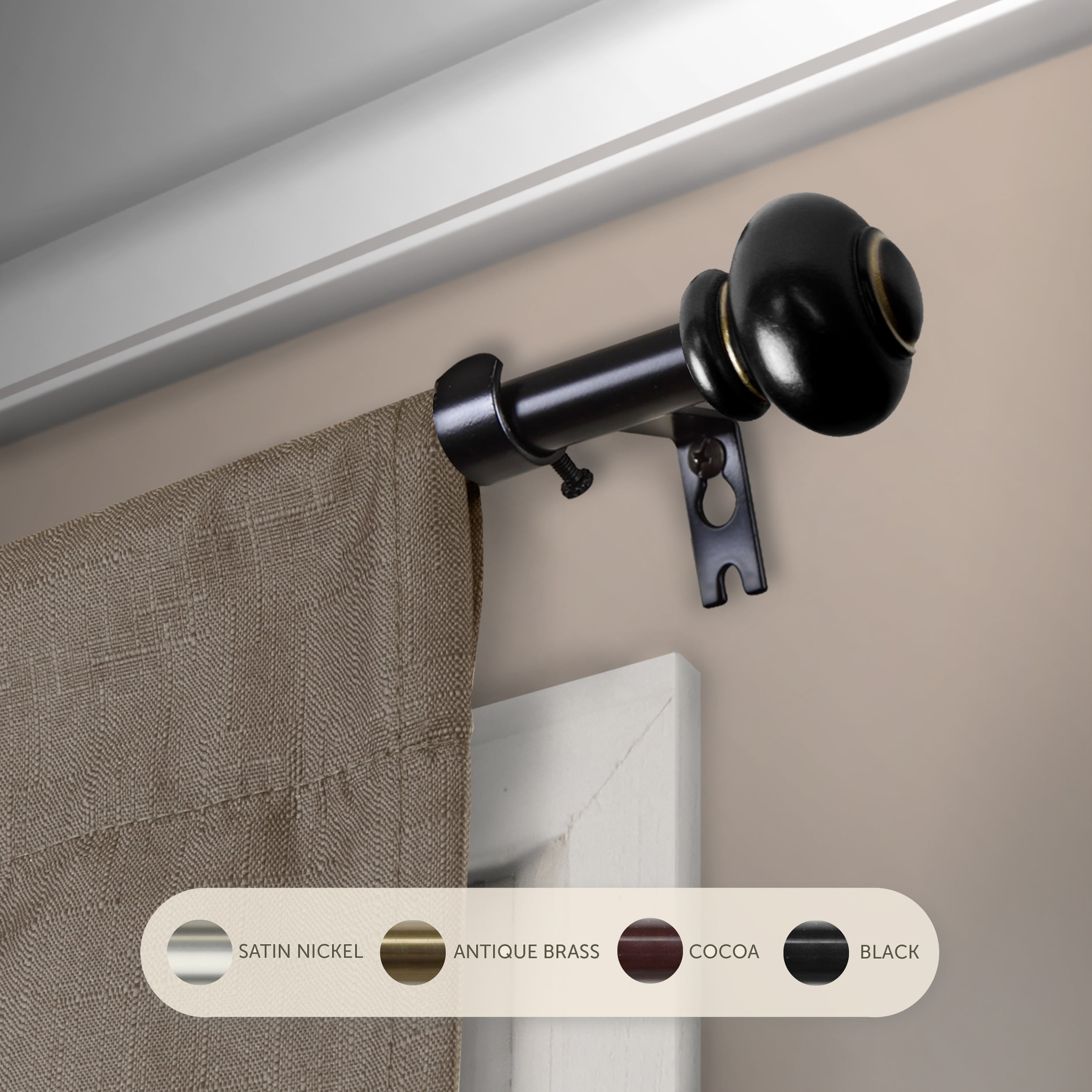 InStyleDesign  Monroe Adjustable Curtain Rod Black 48-84 inch