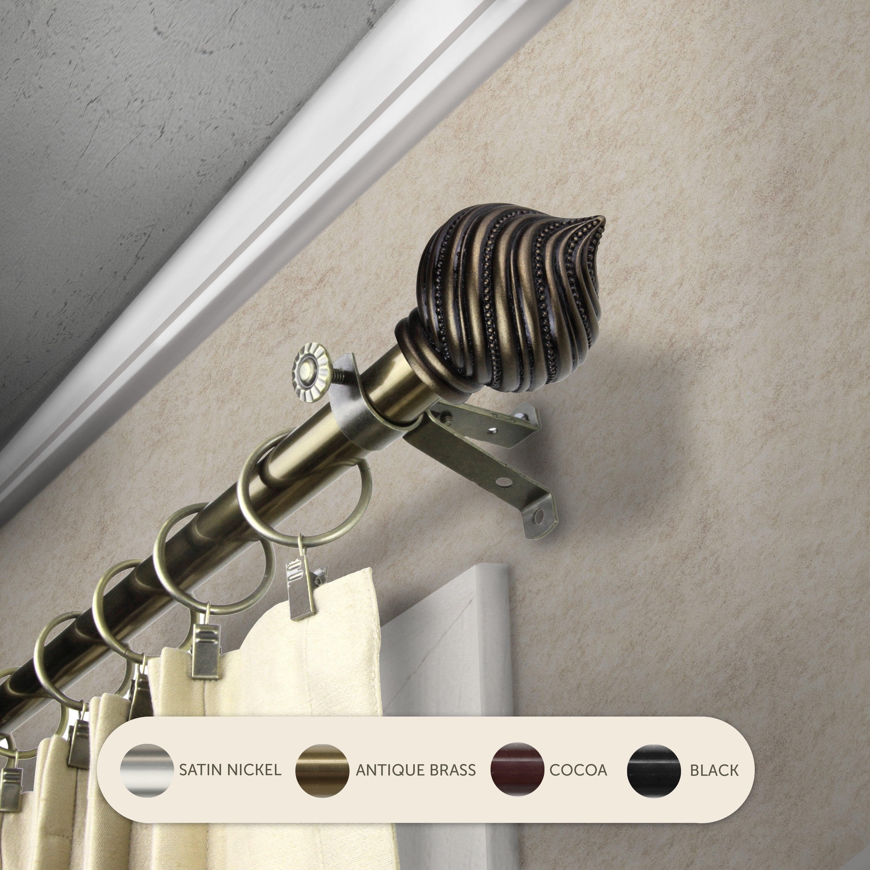 InStyleDesign Mya Adjustable Curtain Rod Antique Brass 120 to 170 ...