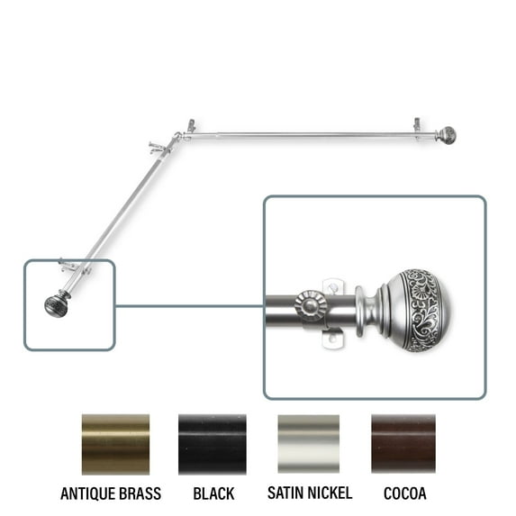 InStyleDesign Nadine Corner Window Curtain Rod 13/16 inch dia. satin nickel each side 66-120 inches Silver Finish