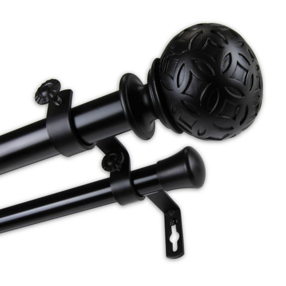 InStyleDesign Odette 1 inch Diameter Adjustable Double Curtain Rod Black 160 to 240 inches Black Finish