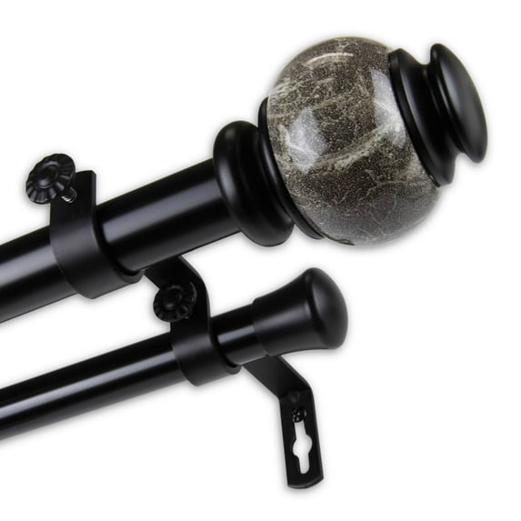 InStyleDesign Onyx 1 inch Diameter Adjustable Double Curtain Rod Black 48 to 84 inches Black Finish