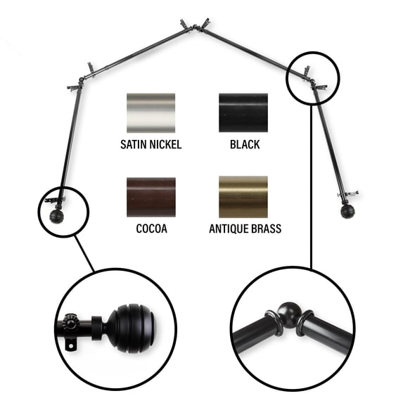 InStyleDesign Piper 4-Sided Bay Window Curtain Rod Black Black Finish