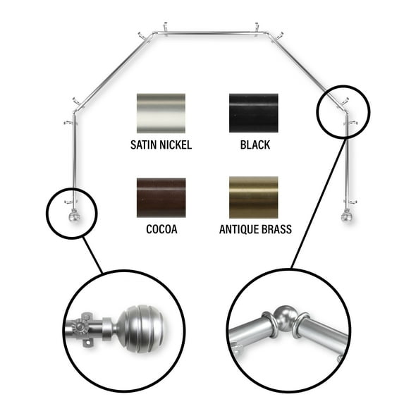 InStyleDesign Piper 5-Sided Bay Window Curtain Rod satin nickel Satin, Nickel Finish, Silver Finish