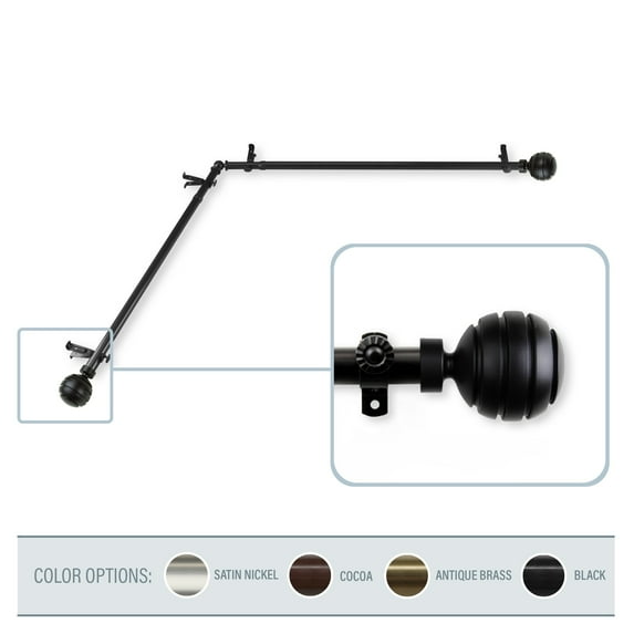 InStyleDesign Piper Corner Window Curtain Rod 13/16 inch dia. Black each side 120-170 inches Black Finish, Satin, Silver Finish