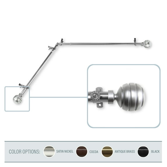 InStyleDesign Piper Corner Window Curtain Rod 13/16 inch dia. satin nickel each side 120-170 inches Satin, Nickel Finish, Silver Finish