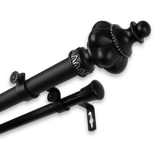 InStyleDesign  Revel 1 inch Diameter Adjustable Double Curtain Rod Black 160 to 240 inches Black Finish