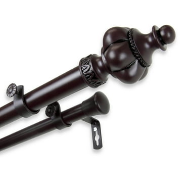 InStyleDesign  Revel 1 inch Diameter Adjustable Double Curtain Rod Mahogany 160 to 240 inches Brown Finish
