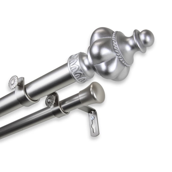 InStyleDesign Revel 1 inch Diameter Adjustable Double Curtain Rod satin nickel 160 to 240 inches Silver Finish