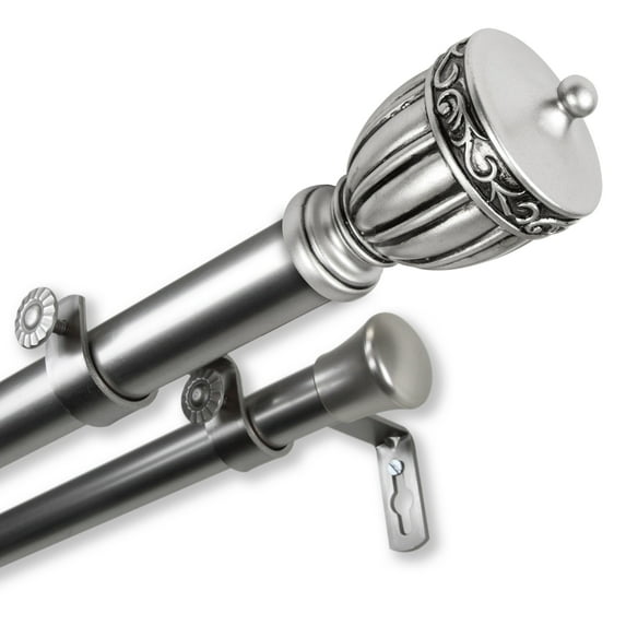 InStyleDesign Risler 1 inch Diameter Adjustable Double Curtain Rod satin nickel 160 to 240 inches Silver Finish
