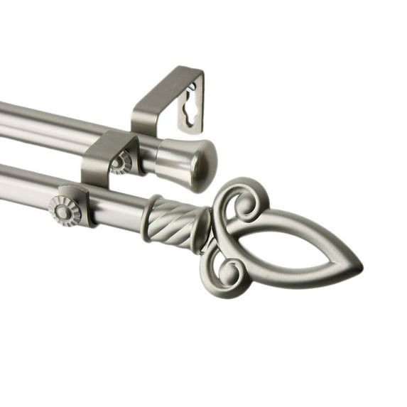 InStyleDesign Saber Adjustable Double Curtain Rod satin nickel 120 to 170 inch Satin, Nickel Finish, Silver Finish