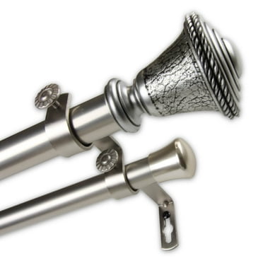 InStyleDesign  Sheridan 1 inch Diameter Adjustable Double Curtain Rod satin nickel 66 to 120 inches Silver Finish