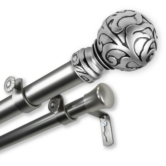 InStyleDesign Silvanus 1 inch Diameter Adjustable Double Curtain Rod satin nickel 48 to 84 inches Silver Finish