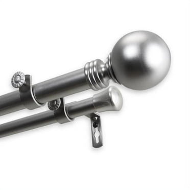 InStyleDesign  Sphere 1 Inch Diameter Adjustable Double Curtain Rod - Satin Nickel 66 to 120 inch