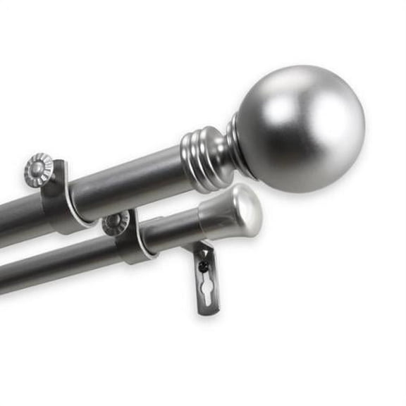 InStyleDesign  Sphere 1 Inch Diameter Adjustable Double Curtain Rod - Satin Nickel 66 to 120 inch