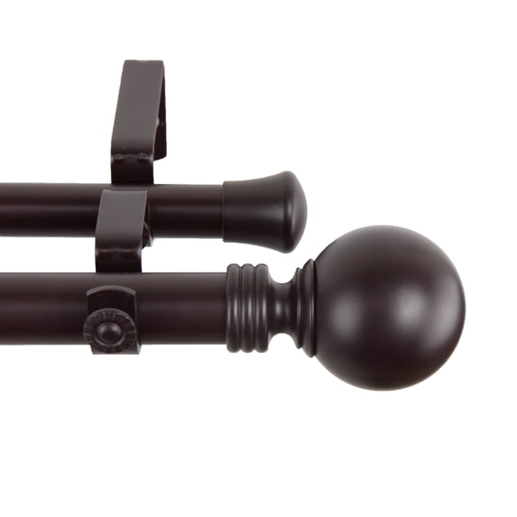 InStyleDesign Sphere 1-inch Adjustable Double Drapery Rod 160-240 inch - 160 to 240 inch Mahogany Brown Finish, Mahogany Finish