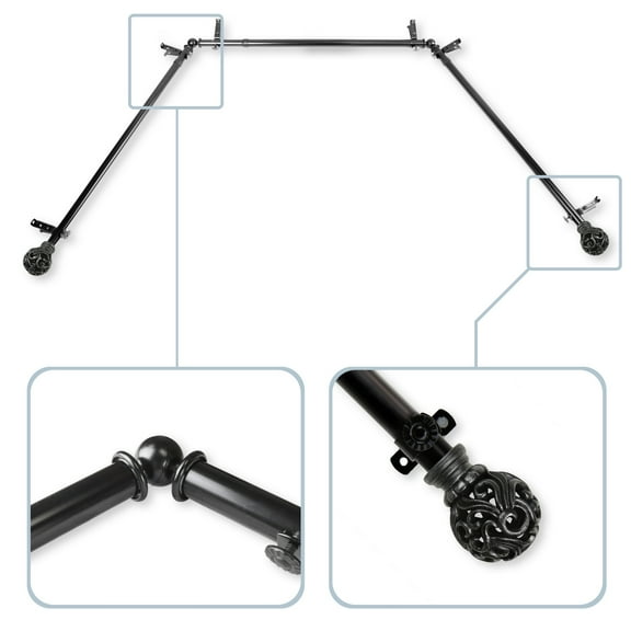 InStyleDesign  Stella 13/16" Bay Window  Curtain Rod - 20-36 inches, 38-72 inches Black Black Finish, Satin, Nickel Finish