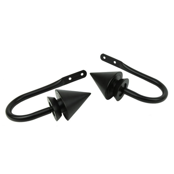 InStyleDesign Summit Curtain Holdback J-hooks and Finials Pair (Set of 2) - n/a Black Black Finish