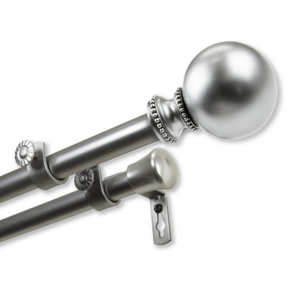 InStyleDesign Tegan Adjustable Double Curtain Rod Satin Nickel 48-84 inch Silver Finish