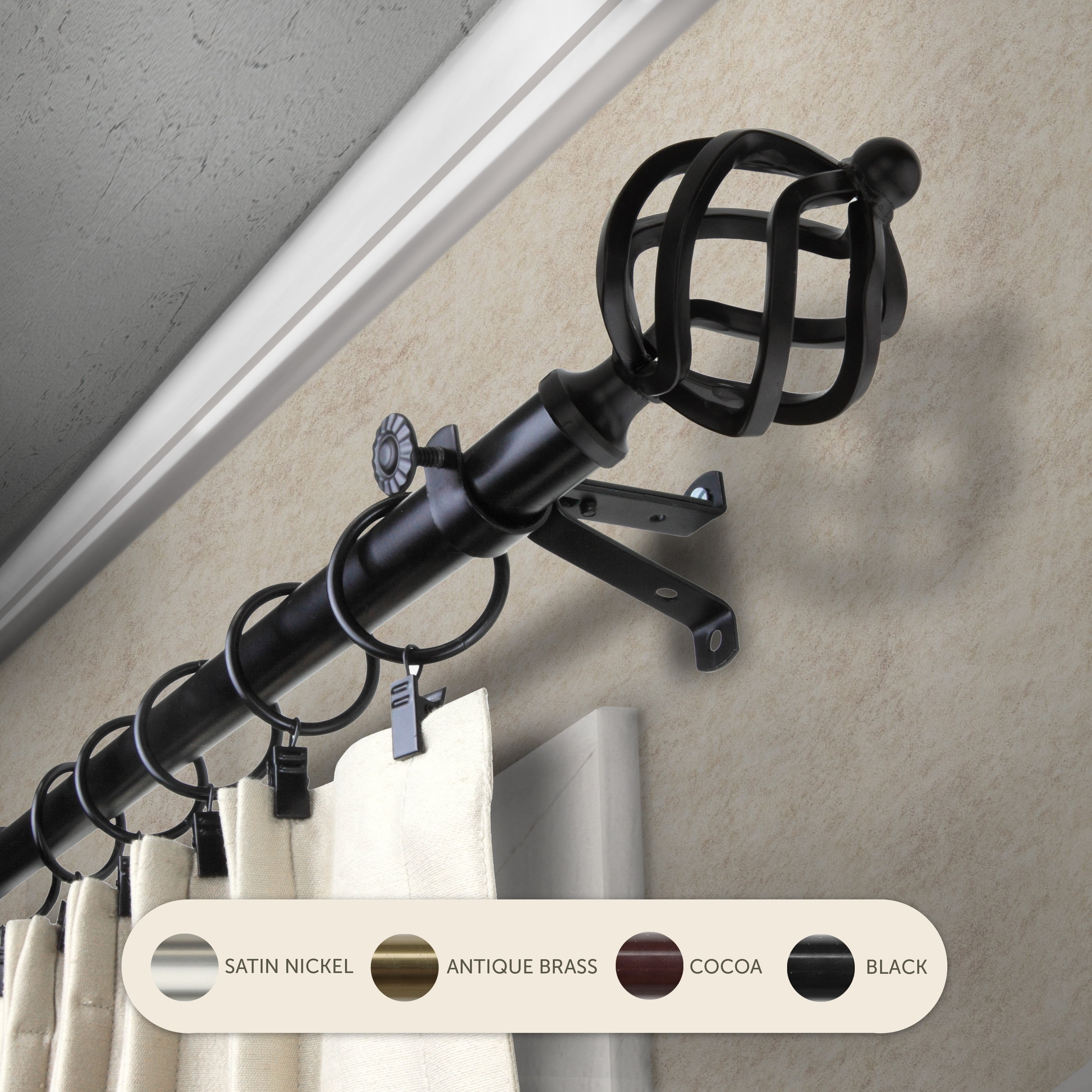 InStyleDesign Torison Adjustable Curtain Rod Black 18 to 28 inches ...