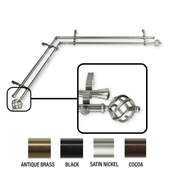 InStyleDesign Torison Corner Window Double Curtain Rod 13/16 inch dia. satin nickel 48-84 inches Silver Finish