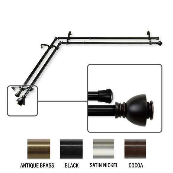 InStyleDesign Tristan Corner Window Double Curtain Rod 13/16 inch dia. Black 48-84 inches N/A