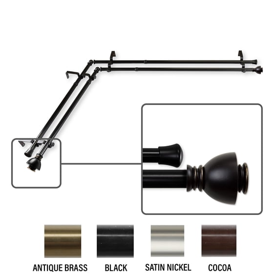 InStyleDesign Tristan Corner Window Double Curtain Rod 13/16 inch dia. Black 66-120 inches N/A