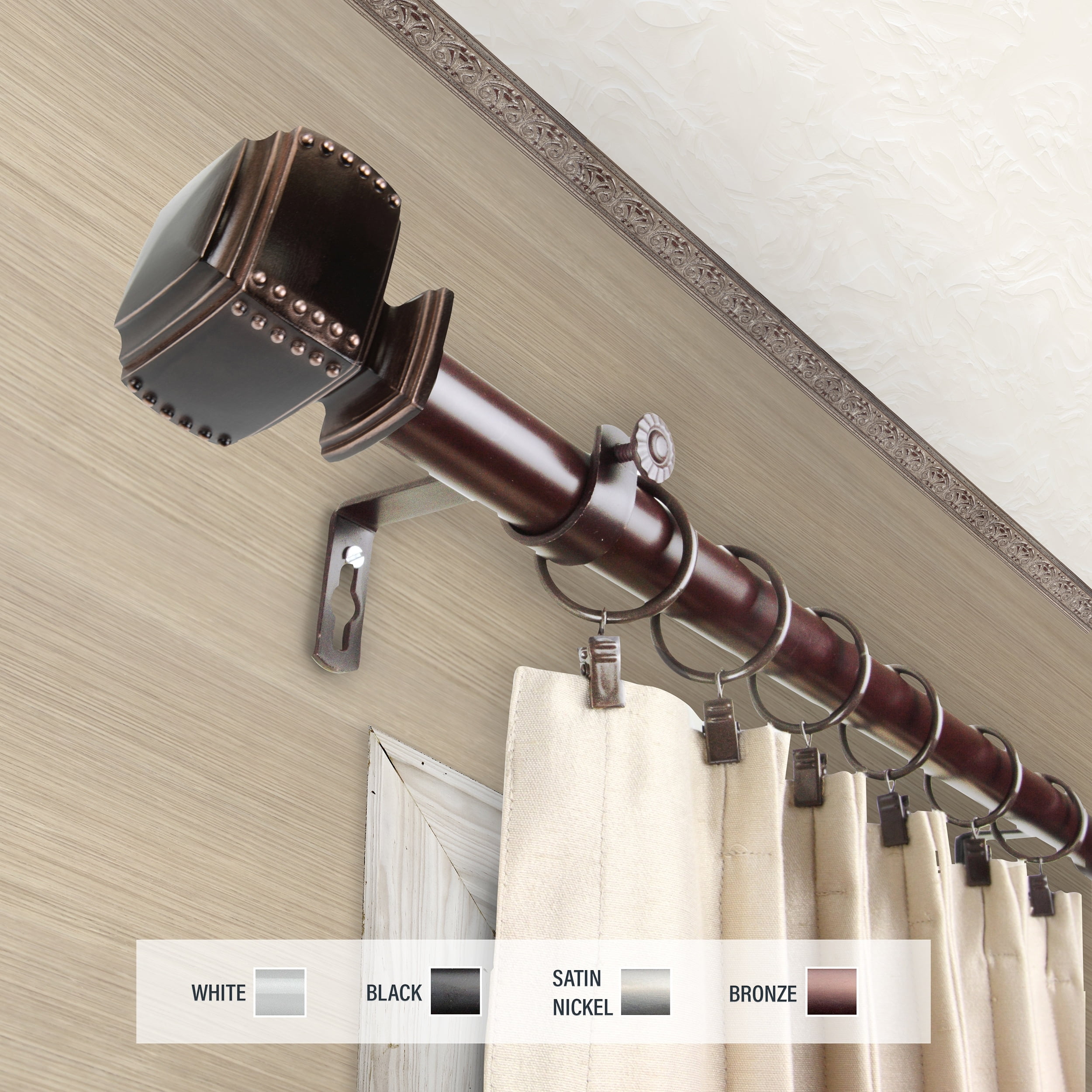Bronze Curtain Hardware InStyleDesign Xavier 1 inch Diameter Adjustable Curtain Rod bronze 66