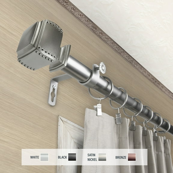 InStyleDesign  Xavier 1 inch Diameter Adjustable Curtain Rod satin nickel 160 to 240 inches Silver Finish