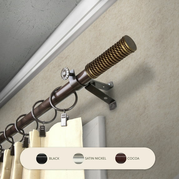 InStyleDesign Yarn Adjustable Curtain Rod Cocoa 18 to 28 inches Brown Finish