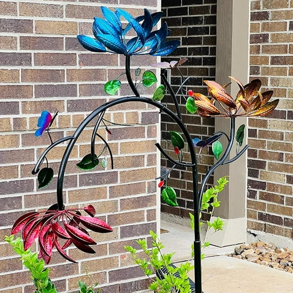 InTrans Multi Colored Metal Flowers Wind Spinner