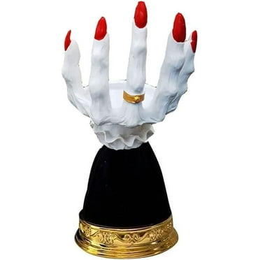 InTrans Witch Hand Candle Holder Gothic Resin Skeleton Hands, Red