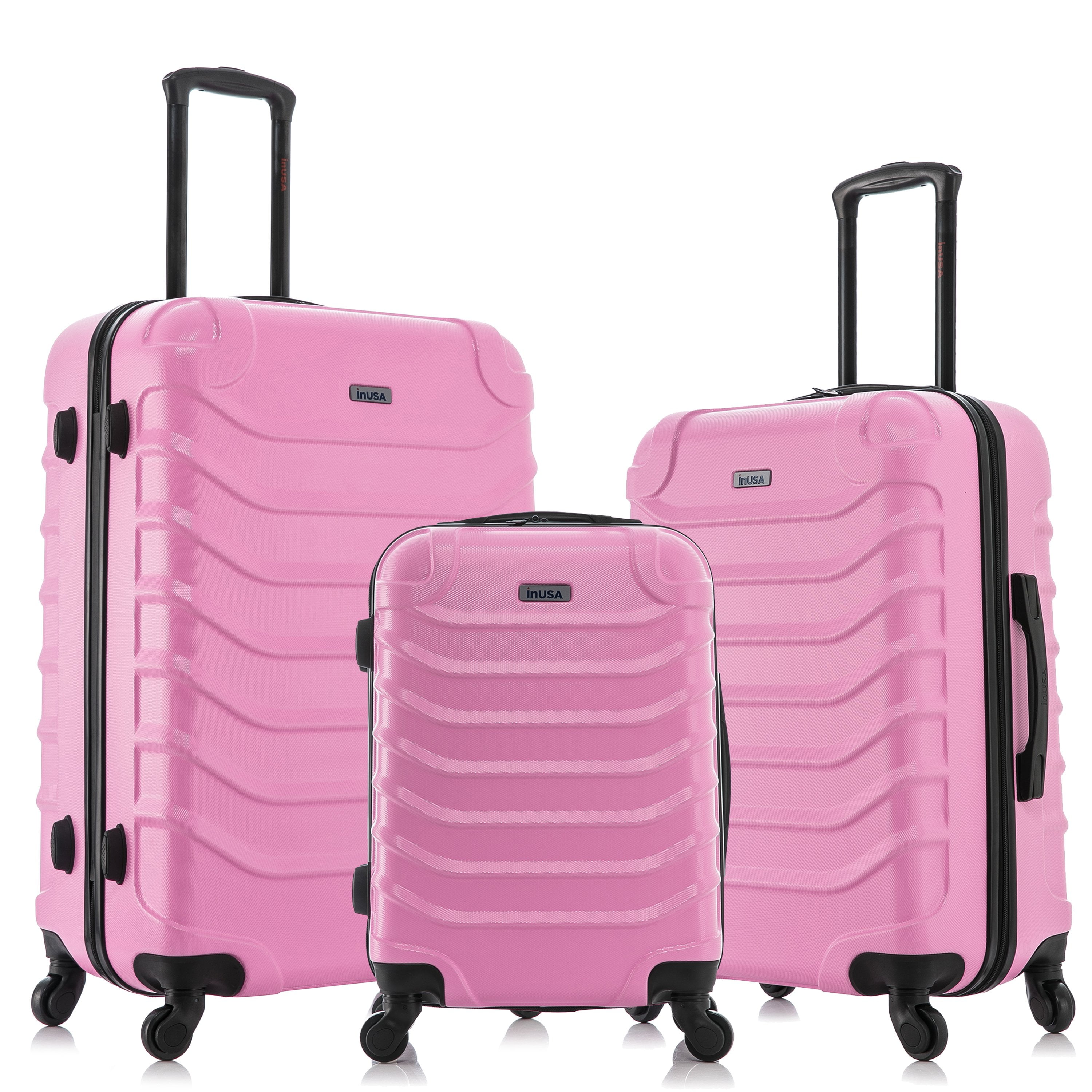 InUSA Endurance 3-Piece Hardside Luggage Sets with Spinner Wheels, Handle, Trolley, (20"/24"/28"), Pink