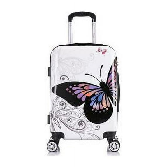 InUSA Print 20" Hardside Checked Luggage with Spinner Wheels, Handle and Trolley, Butterfly
