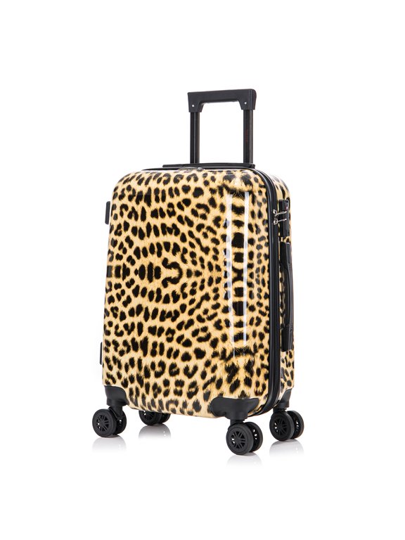 Print 20" Hardside Checked Luggage with Spinner Wheels, Handle and Trolley, Cheetah