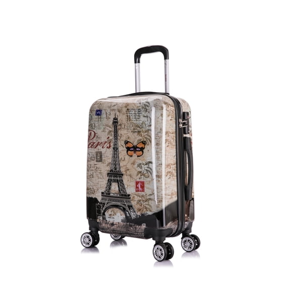 InUSA Print 20" Hardside Checked Luggage with Spinner Wheels, Handle and Trolley, Paris