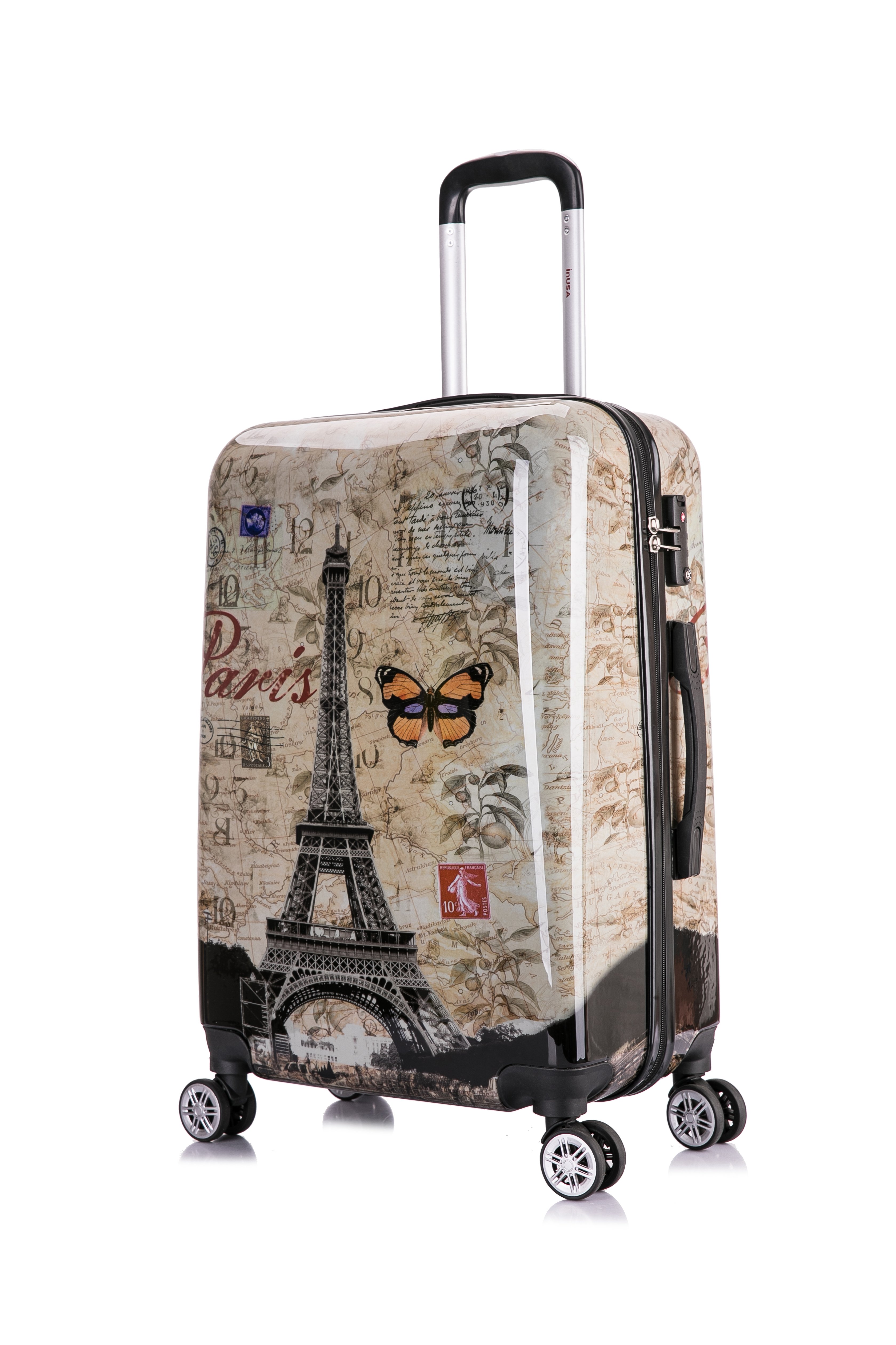 InUSA Print 24" Hardside Checked Luggage with Spinner Wheels, Handle and Trolley, Paris - image 1 of 15