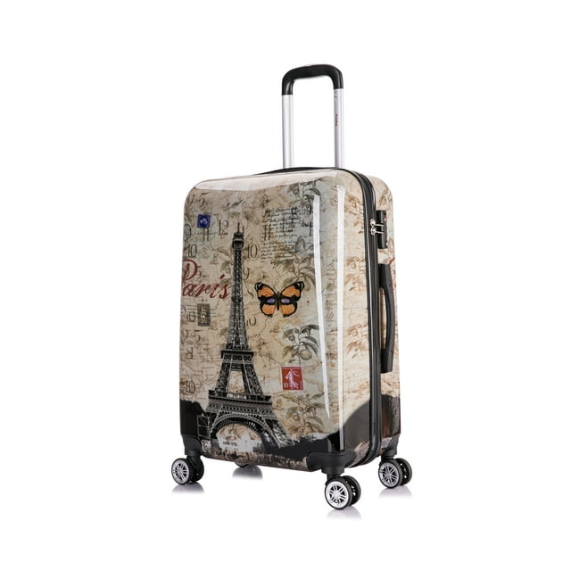 InUSA Print 24" Hardside Checked Luggage with Spinner Wheels, Handle and Trolley, Paris