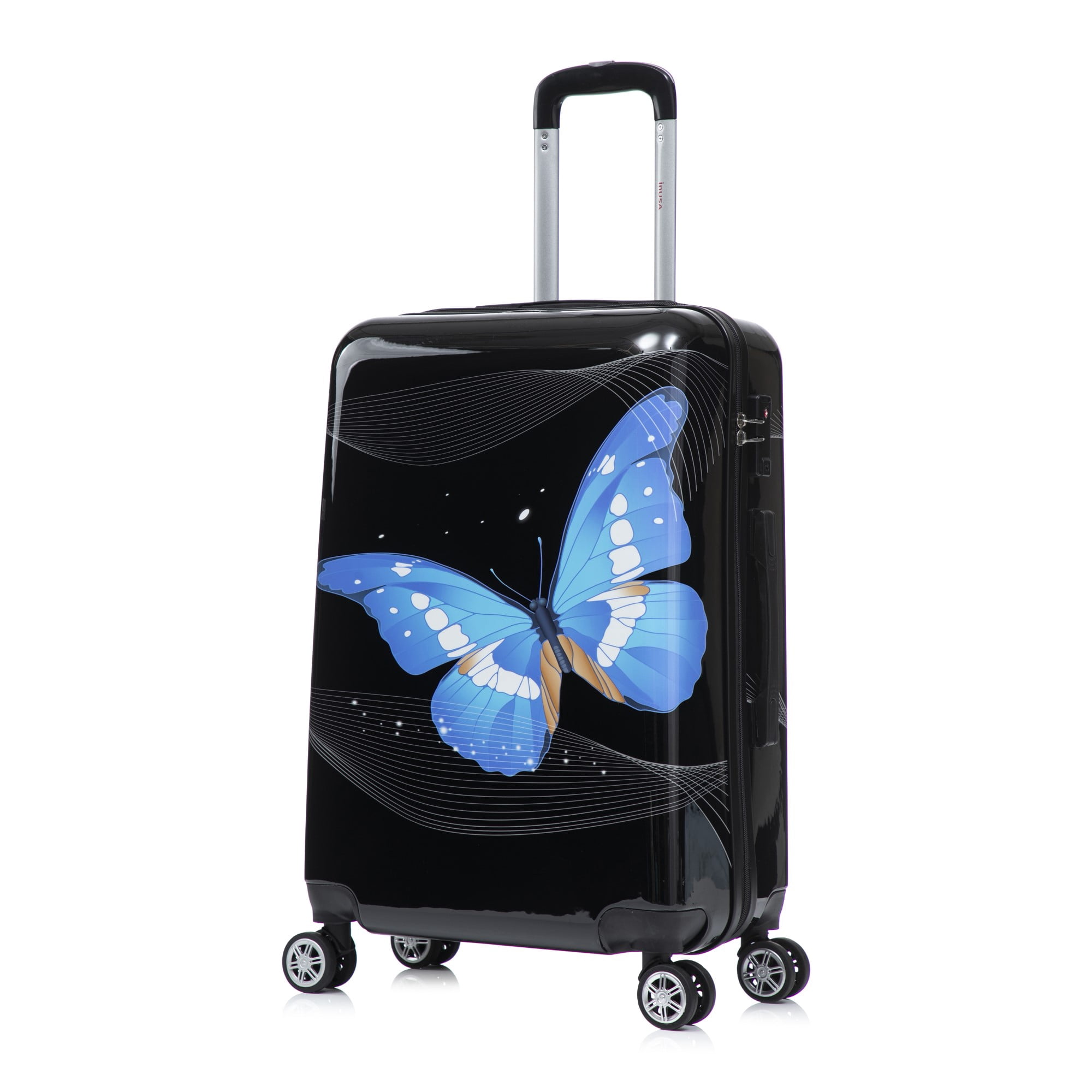 InUSA Print 24" Hardside Lightweight Luggage with Spinner Wheels, Handle, Trolley, Black Butterfly