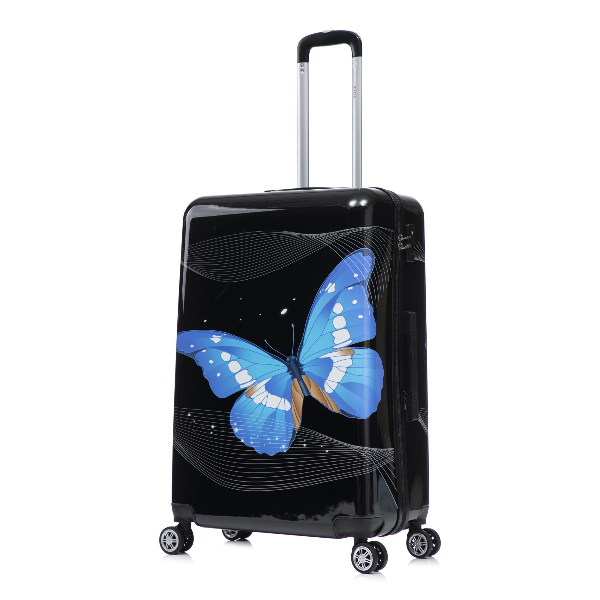 InUSA Print 28" Hardside Lightweight Luggage with Spinner Wheels, Handle, Trolley, Black Butterfly
