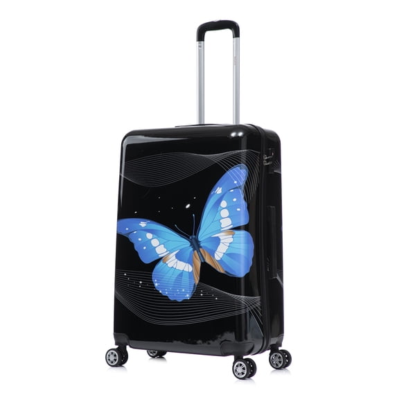InUSA Print 28" Hardside Lightweight Luggage with Spinner Wheels, Handle, Trolley, Black Butterfly