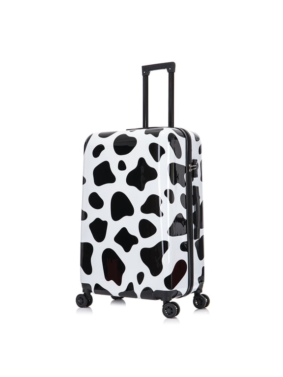 Print 28" Hardside Lightweight Luggage with Spinner Wheels, Handle and Trolley, Cow