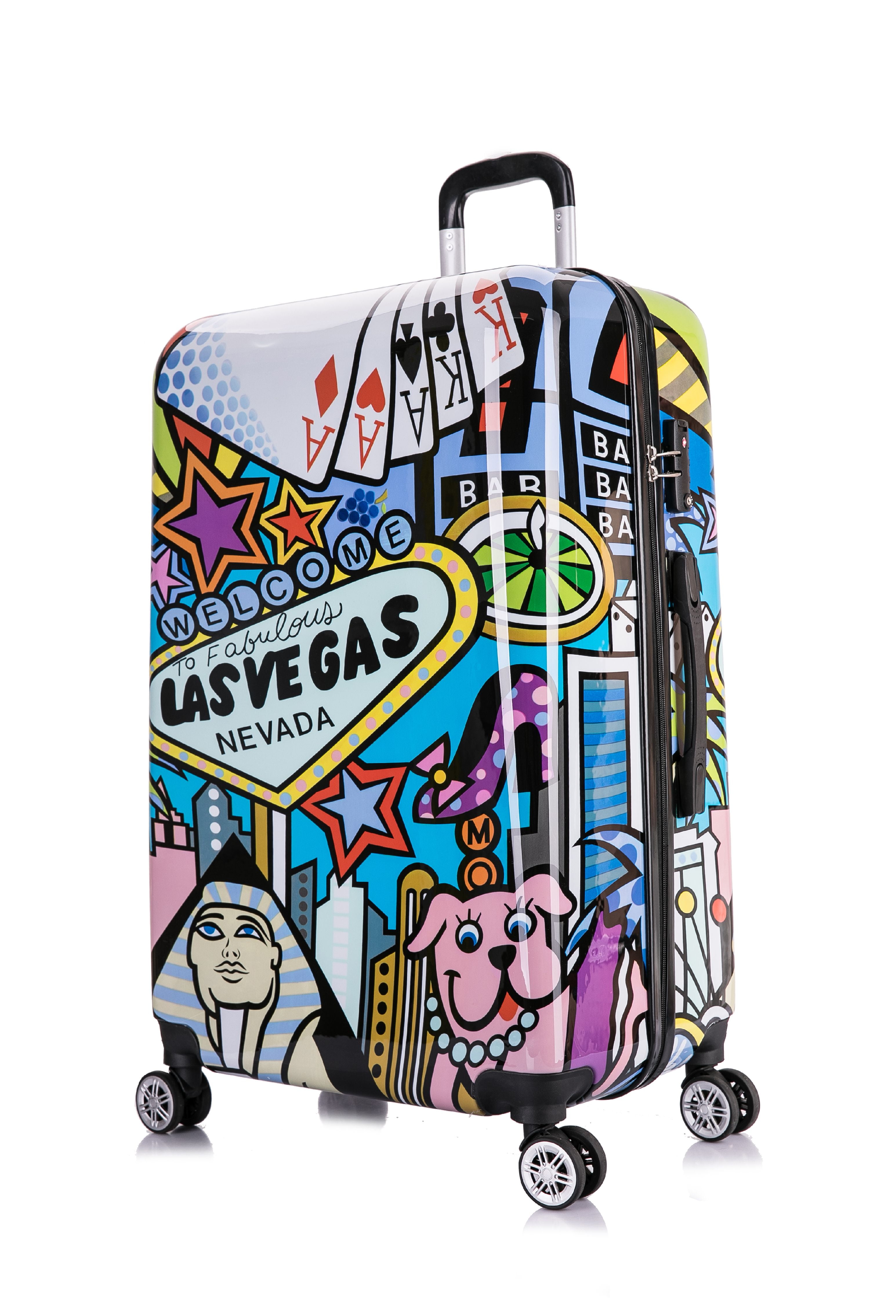 InUSA Print 28" Hardside Lightweight Luggage with Spinner Wheels, Handle and Trolley, Las Vegas