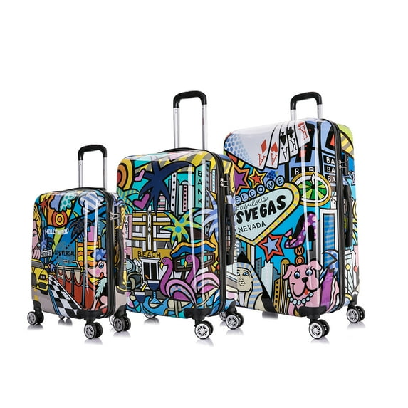 InUSA Print 3-Piece Hardside Luggage Sets with Spinner Wheels, Handle, Trolley, (20"/24"/28"), Cities
