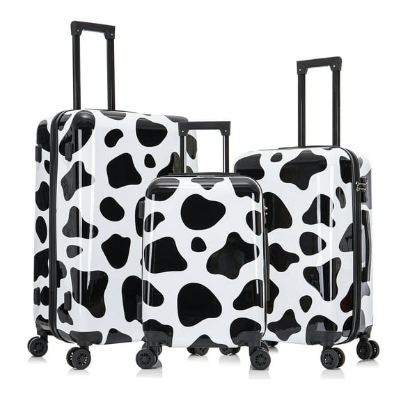 InUSA Print 3-Piece Hardside Luggage Sets with Spinner Wheels, Handle, Trolley, (20"/24"/28"), Cow