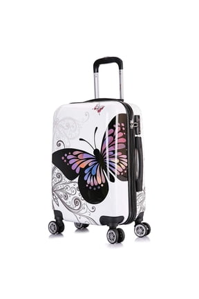 Prints 24" Hardside Checked Luggage with Spinner Wheels, Handle and Trolley, Butterfly