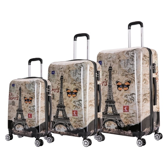 InUSA Prints 3-Piece PC/ABS Plastic Luggage Set Paris (IUAPCSML-PAR)