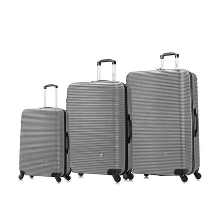 InUSA Royal 3-Piece Hardside Luggage Sets with Spinner Wheels, Handle, and Trolley, (20"/28"/32"), Silver