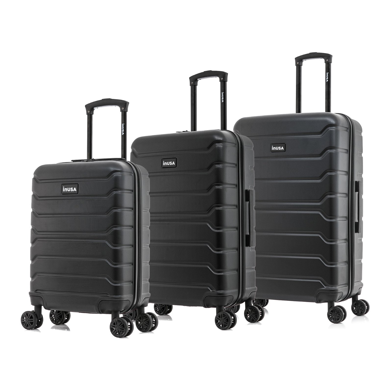 InUSA Trend 3-Piece Hardside Luggage Sets with Spinner Wheels, Handle, Trolley, (20"/24"/28"), Black