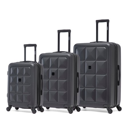 InUSA Vertex 3-Piece Hardside Spinner Luggage Set 20/24/28-Inch in Black
